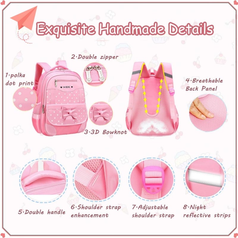 VIDOSCLA School Bags for Girls,2Pcs Bowknot Students Backpack,Elementary Princess Bookbag Sets for School - Image 3